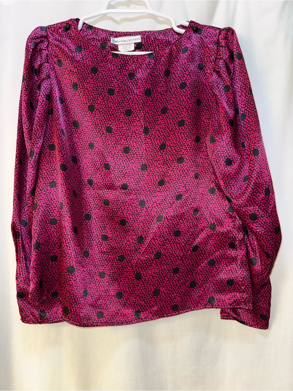 JM Collection Fuchsia Pink Long-Sleeve Polka Dot Blouse